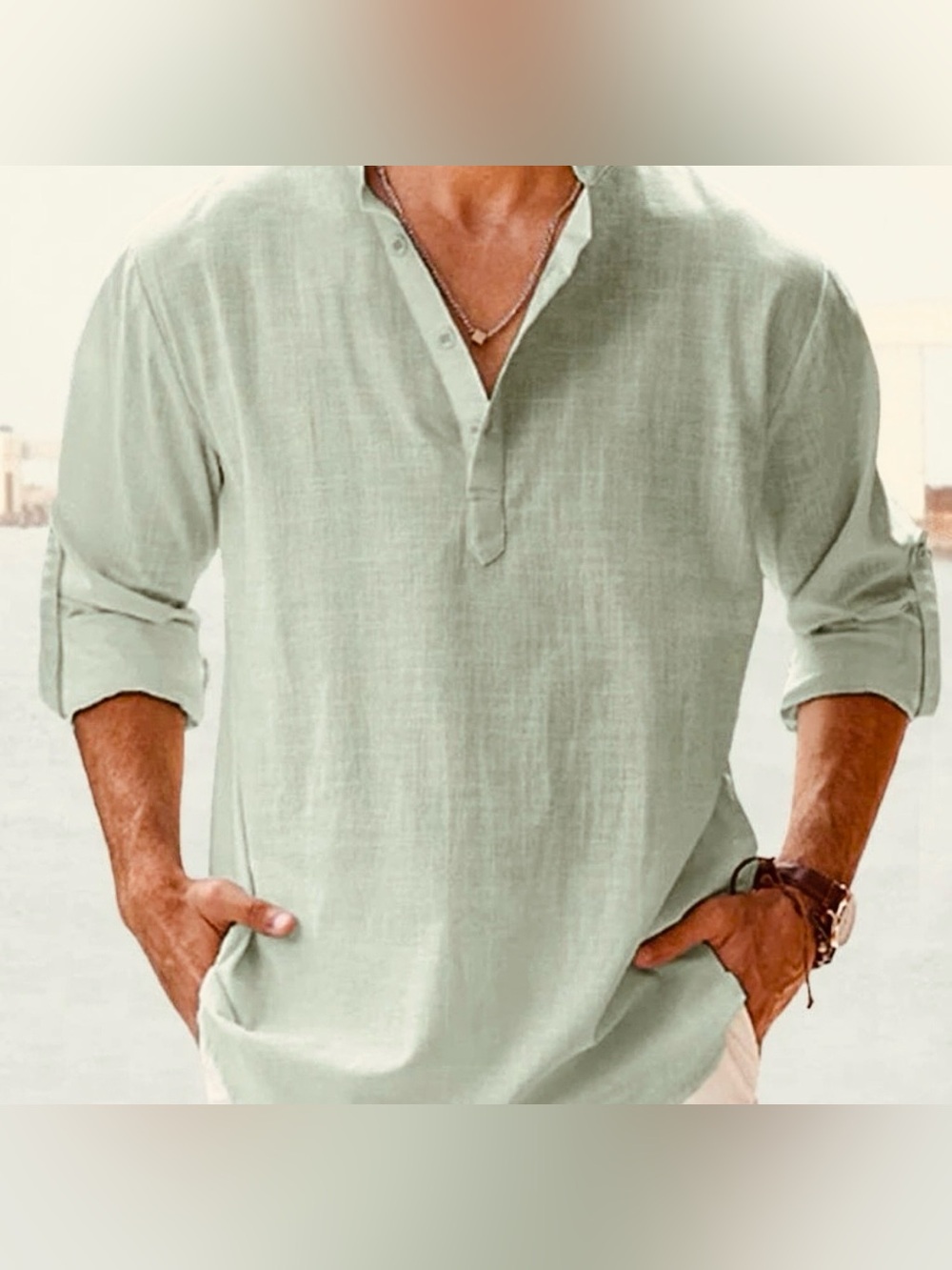 Coofandy Mens Cotton Linen Shirt turquoise medium beach vacation